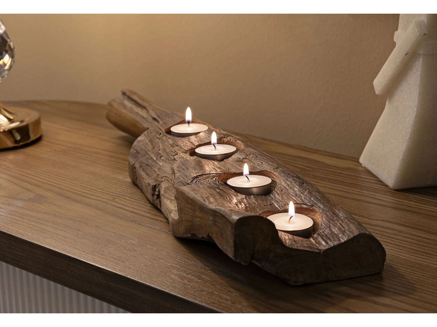 Portacandele in legno marrone cm 51x14x6