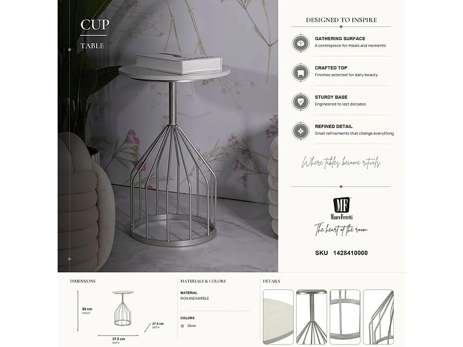 Table d'Appoint en Marbre "Cup" 58cm Argent