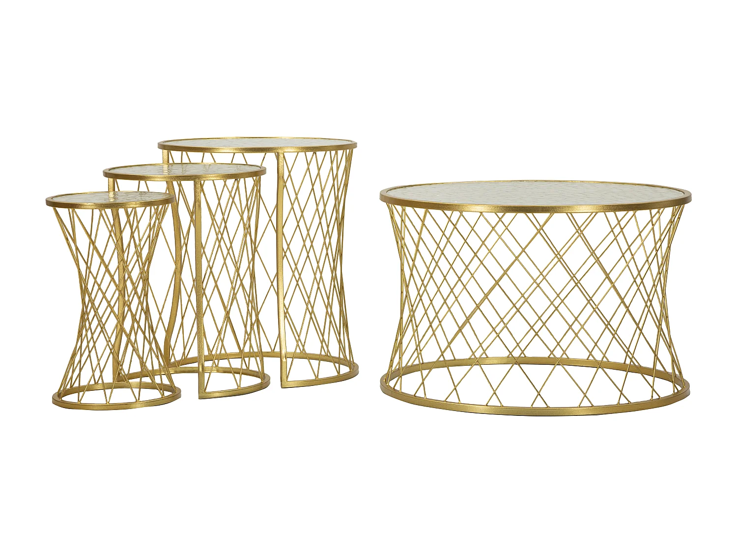 Tavolinetti in metallo dorato set 4 pz cm Ø 70x45-47x54,5-36x50-28x45