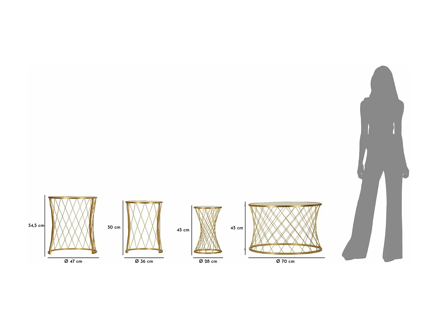 Lot de 4 Tables d'Appoint Design "Noah" 70cm Or