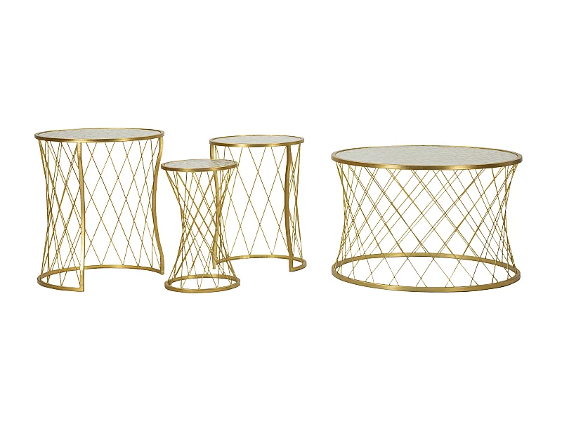Gouden metalen salontafels, set van 4, Ø 70x45 cm, 47x54,5 cm, 36x50 cm, 28x45 cm