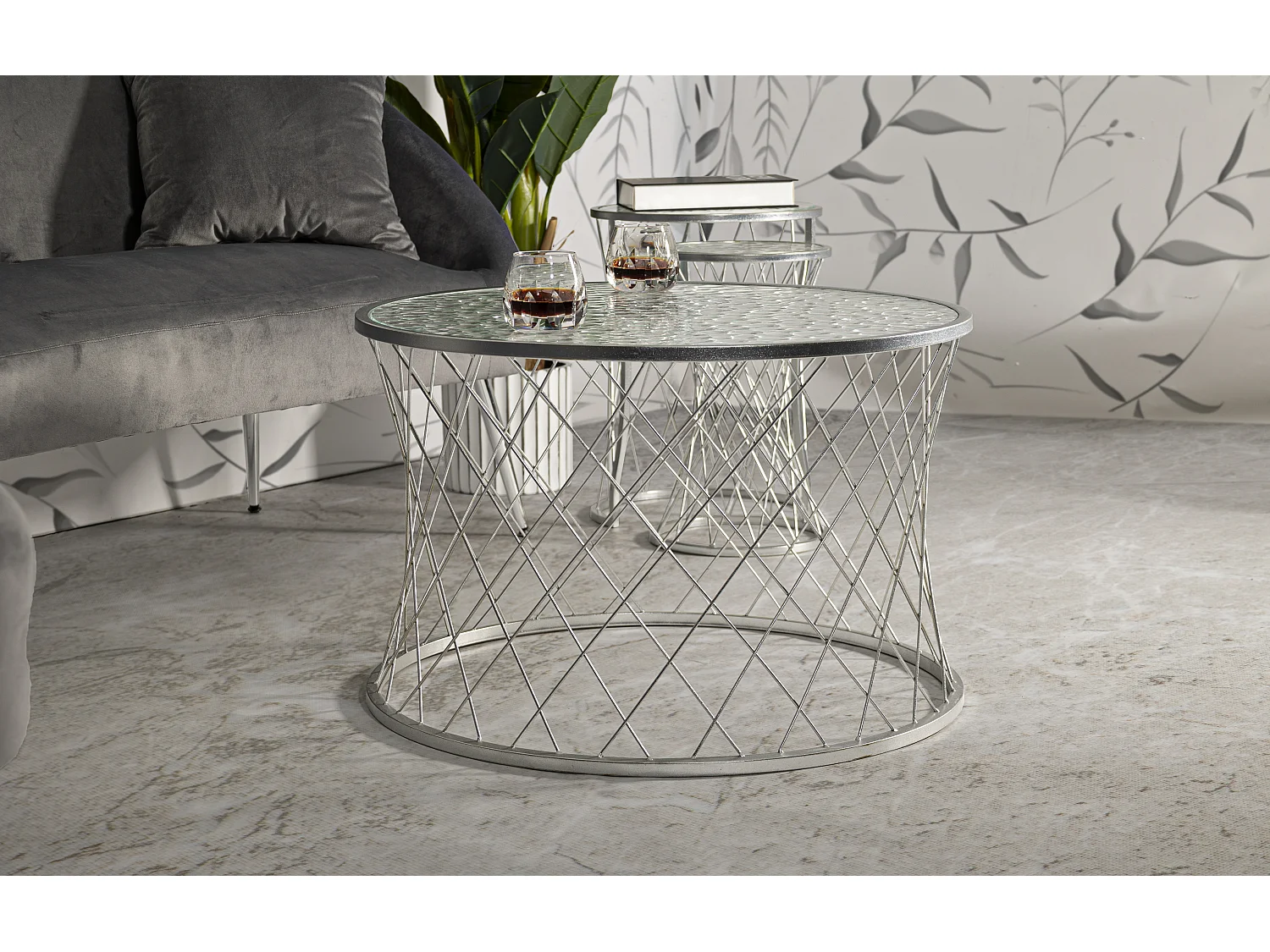 Lot de 4 Tables d'Appoint Design "Noah" 70cm Argent