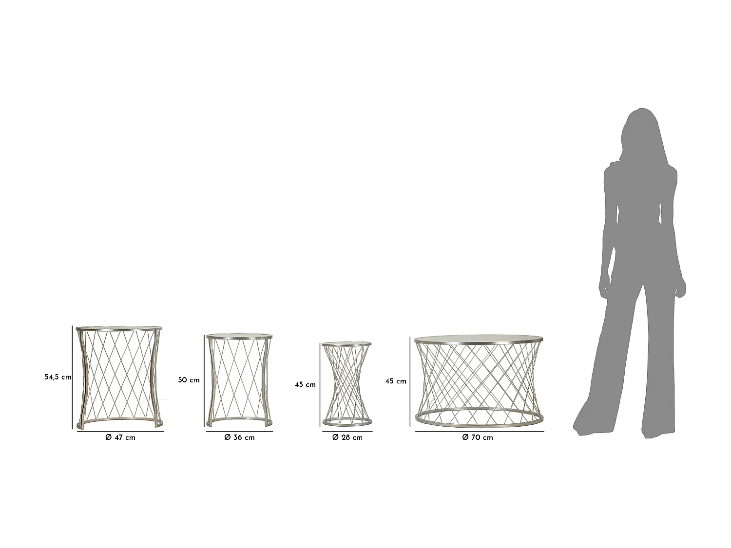 Lot de 4 Tables d'Appoint Design "Noah" 70cm Argent