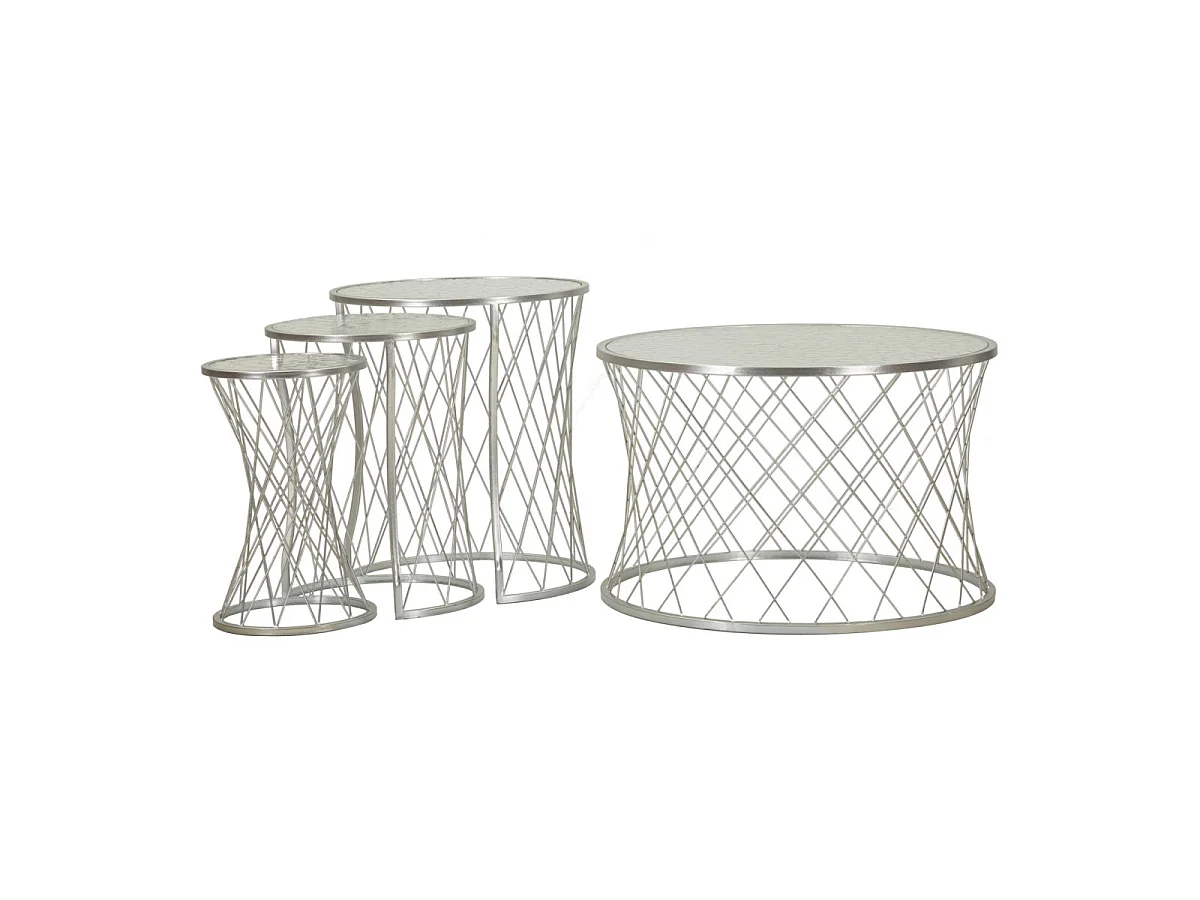 Beistelltische aus Metall silberfarben Ø 70x45-47x54,5-36x50-28x45 cm