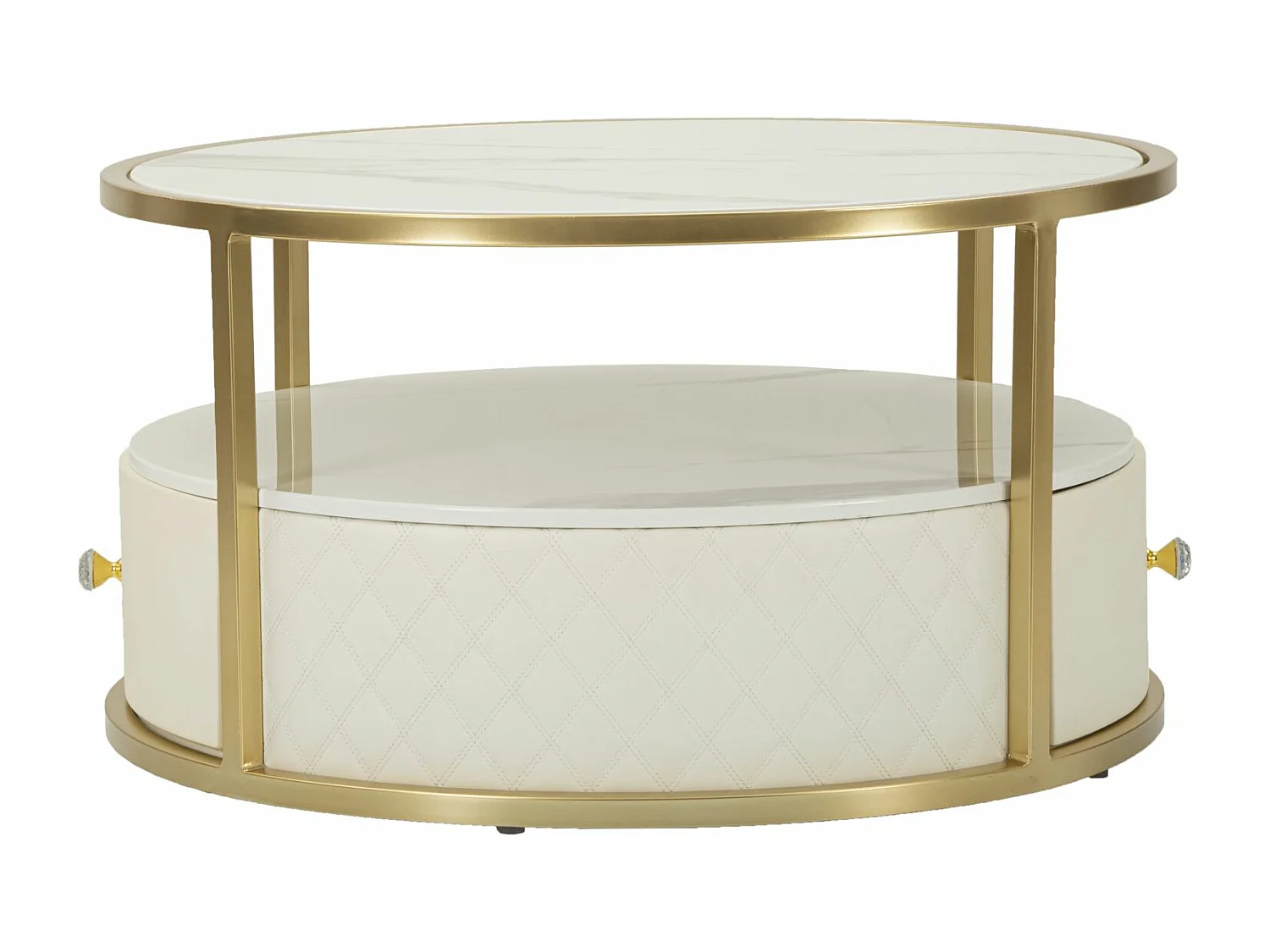 Table Basse Effet Marbre "Sharon" 75cm Blanc & Or