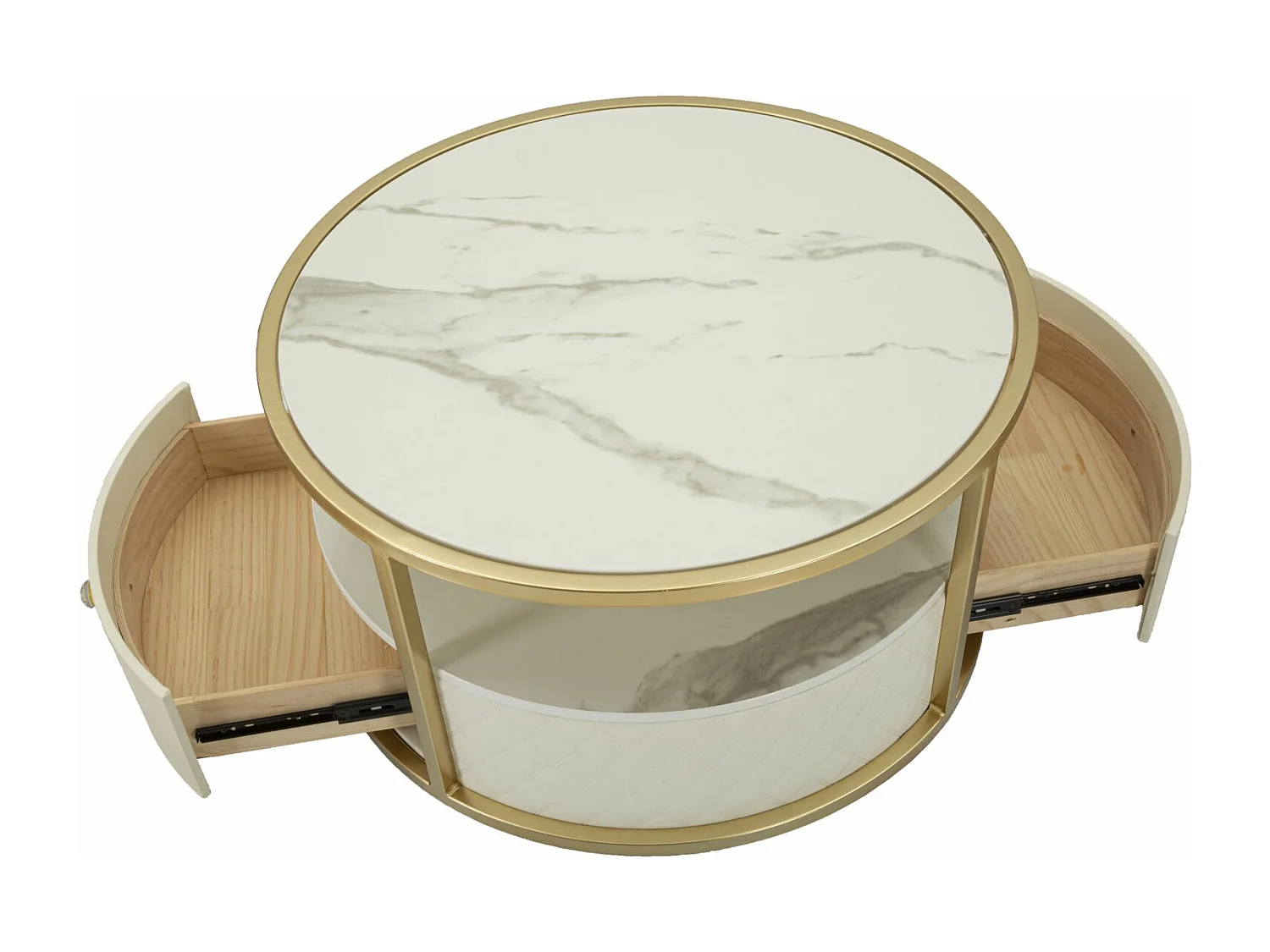 Table Basse Effet Marbre "Sharon" 75cm Blanc & Or