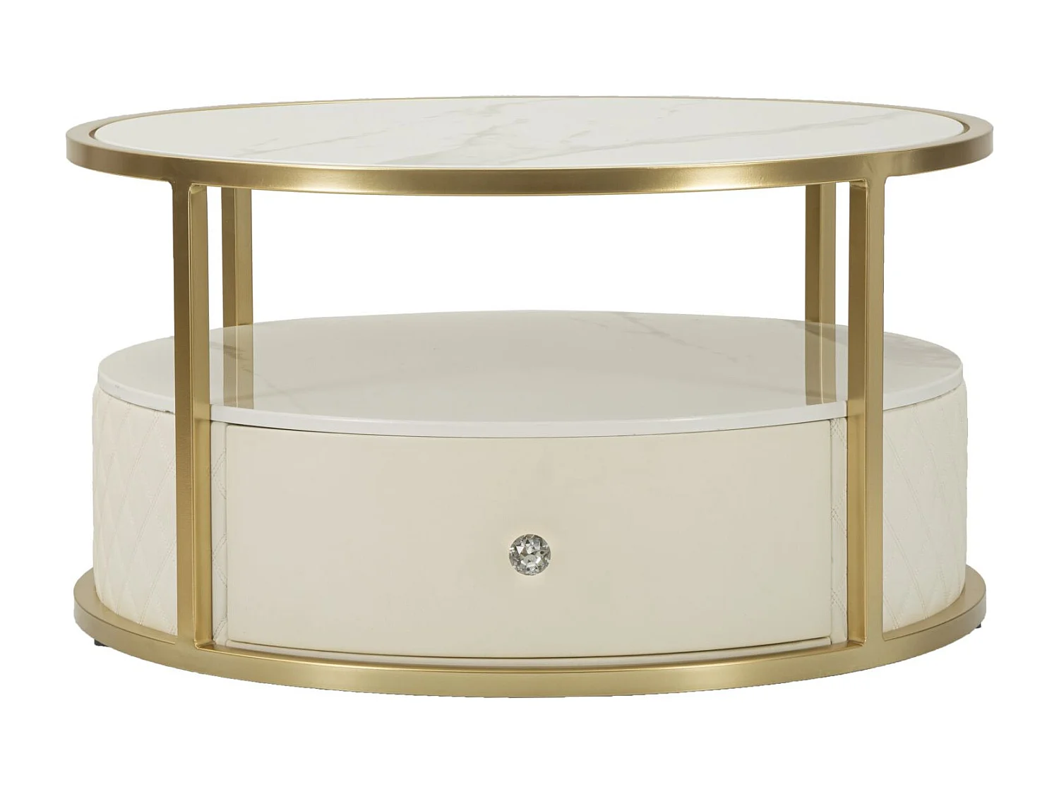 Table Basse Effet Marbre "Sharon" 75cm Blanc & Or