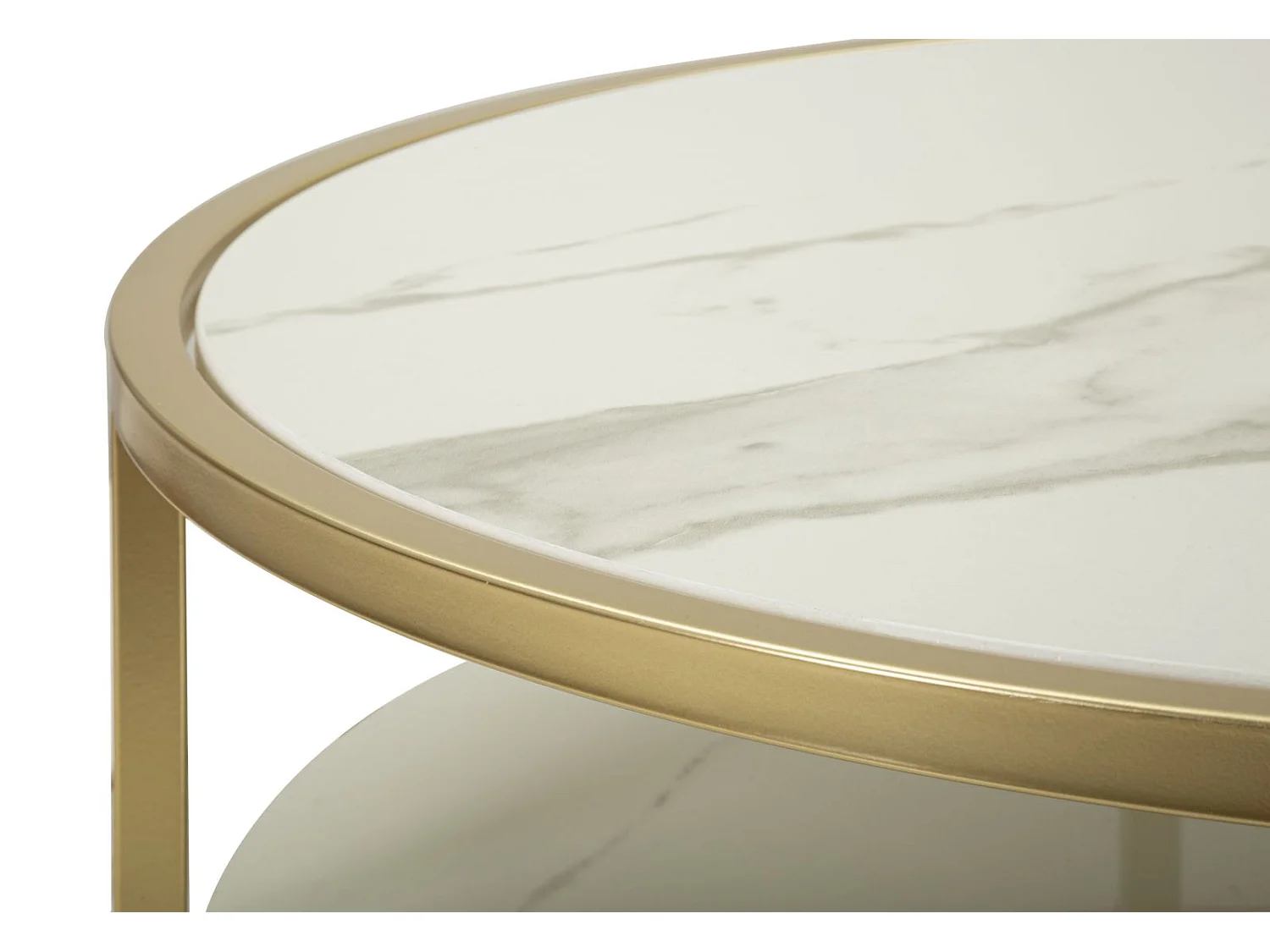 Table Basse Effet Marbre "Sharon" 75cm Blanc & Or