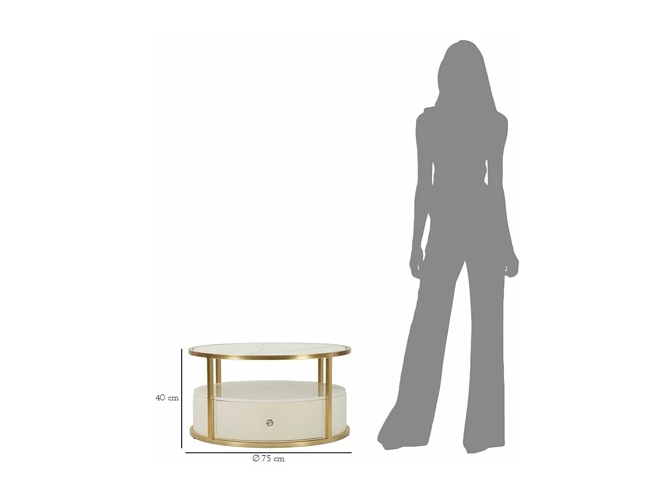 Table Basse Effet Marbre "Sharon" 75cm Blanc & Or