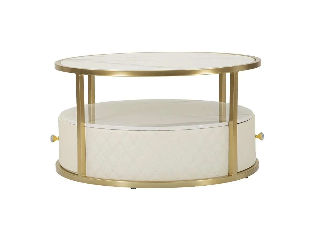 Table Basse Effet Marbre "Sharon" 75cm Blanc & Or