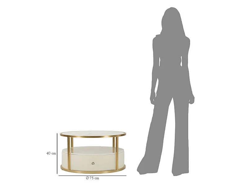 Table Basse Effet Marbre "Sharon" 75cm Blanc & Or