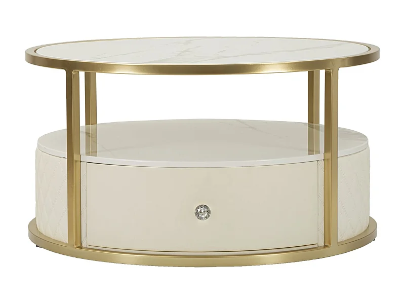 Table Basse Effet Marbre "Sharon" 75cm Blanc & Or