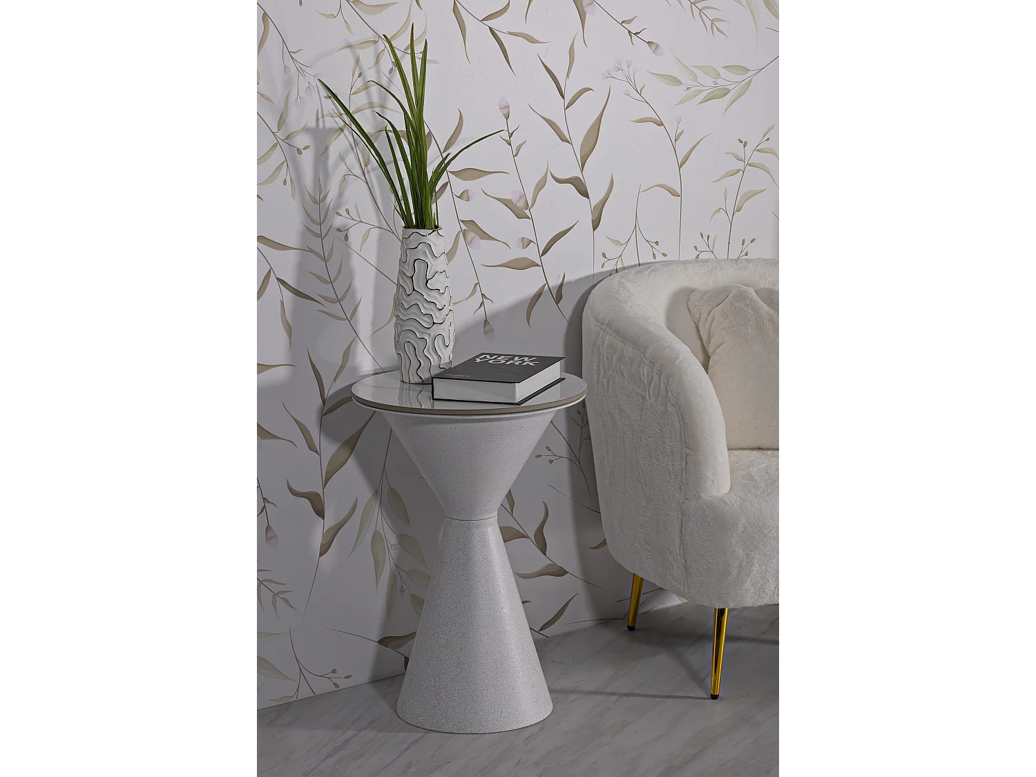 Table d'Appoint Effet Marbre "Alana" 63cm Blanc