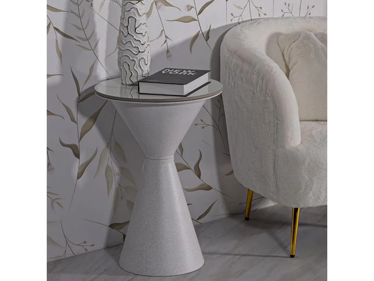 Table d'Appoint Effet Marbre "Alana" 63cm Blanc
