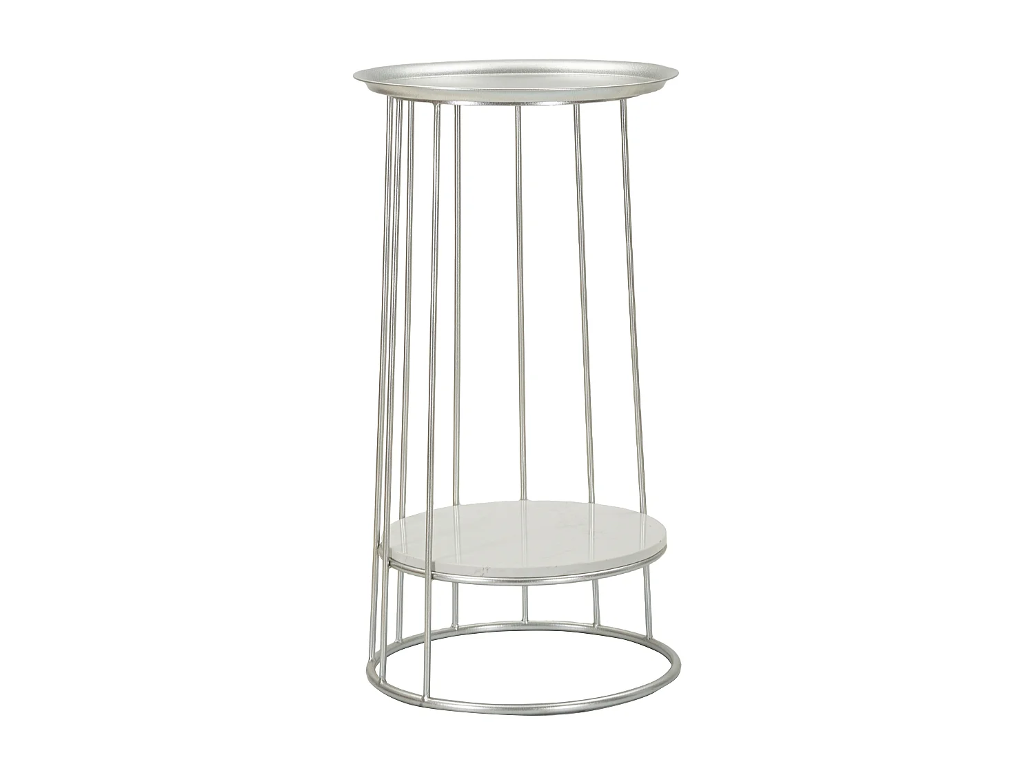 Table d'Appoint Avec Étagère en Marbre "Tower" 76cm Argent