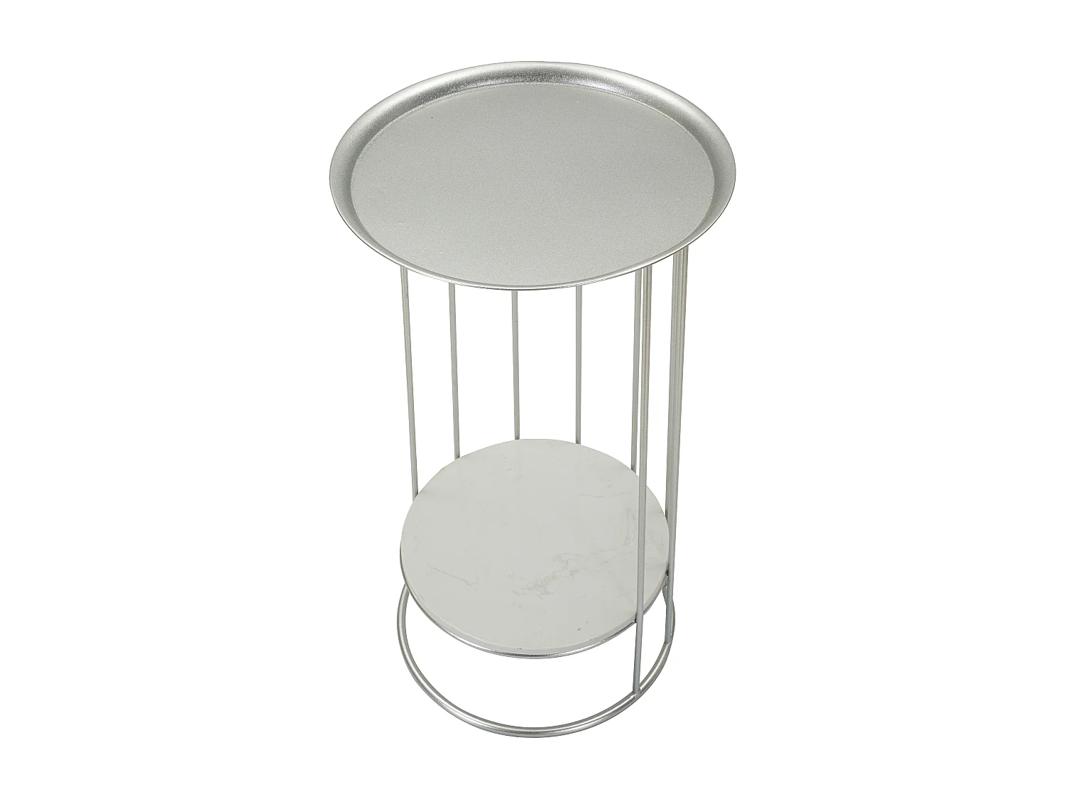 Table d'Appoint Avec Étagère en Marbre "Tower" 76cm Argent