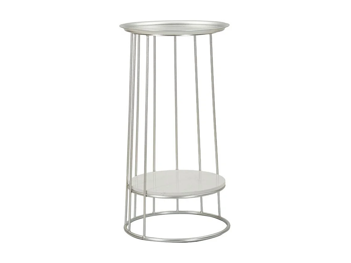 Table d'Appoint Avec Étagère en Marbre "Tower" 76cm Argent