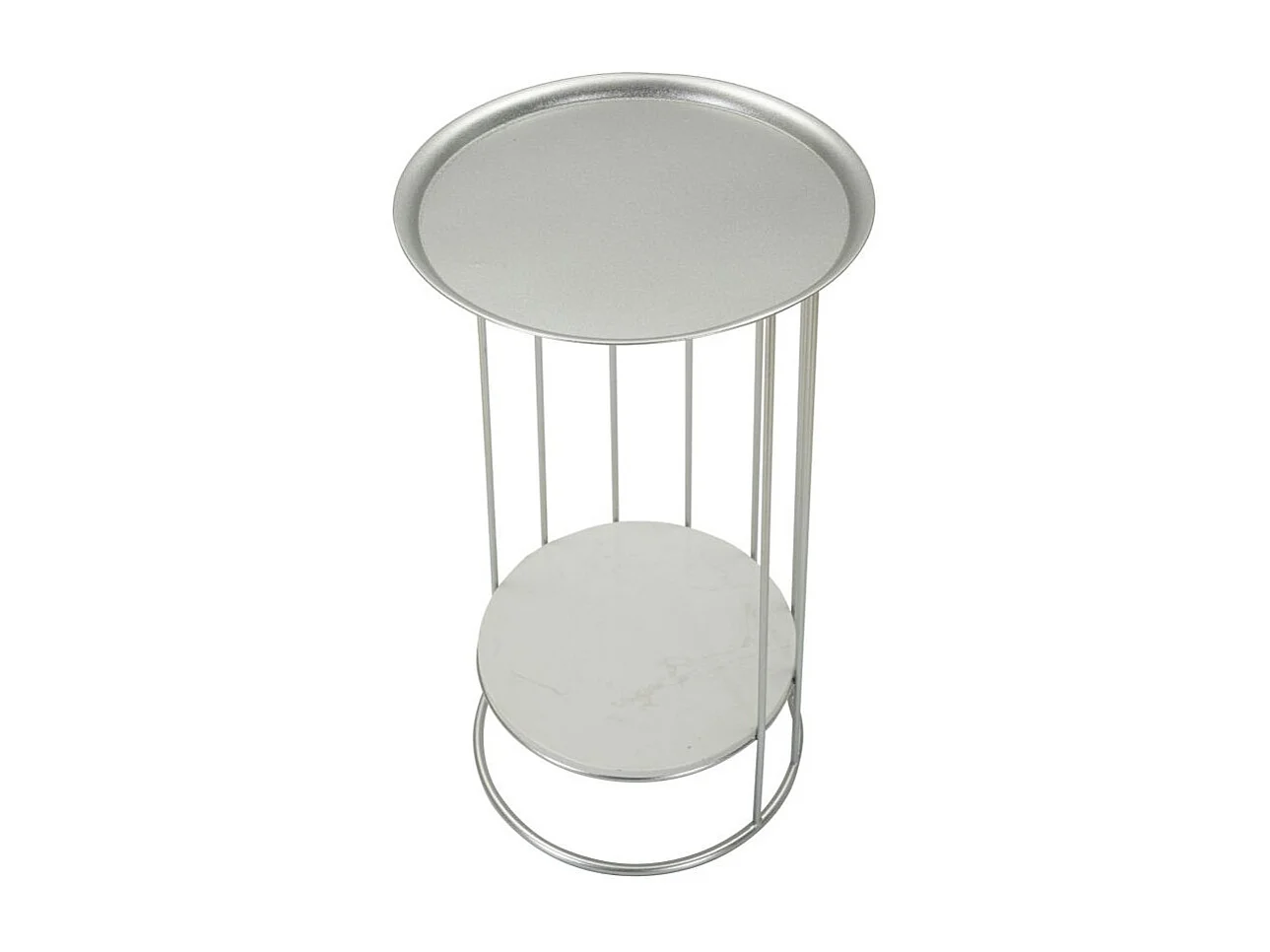 Table d'Appoint Avec Étagère en Marbre "Tower" 76cm Argent