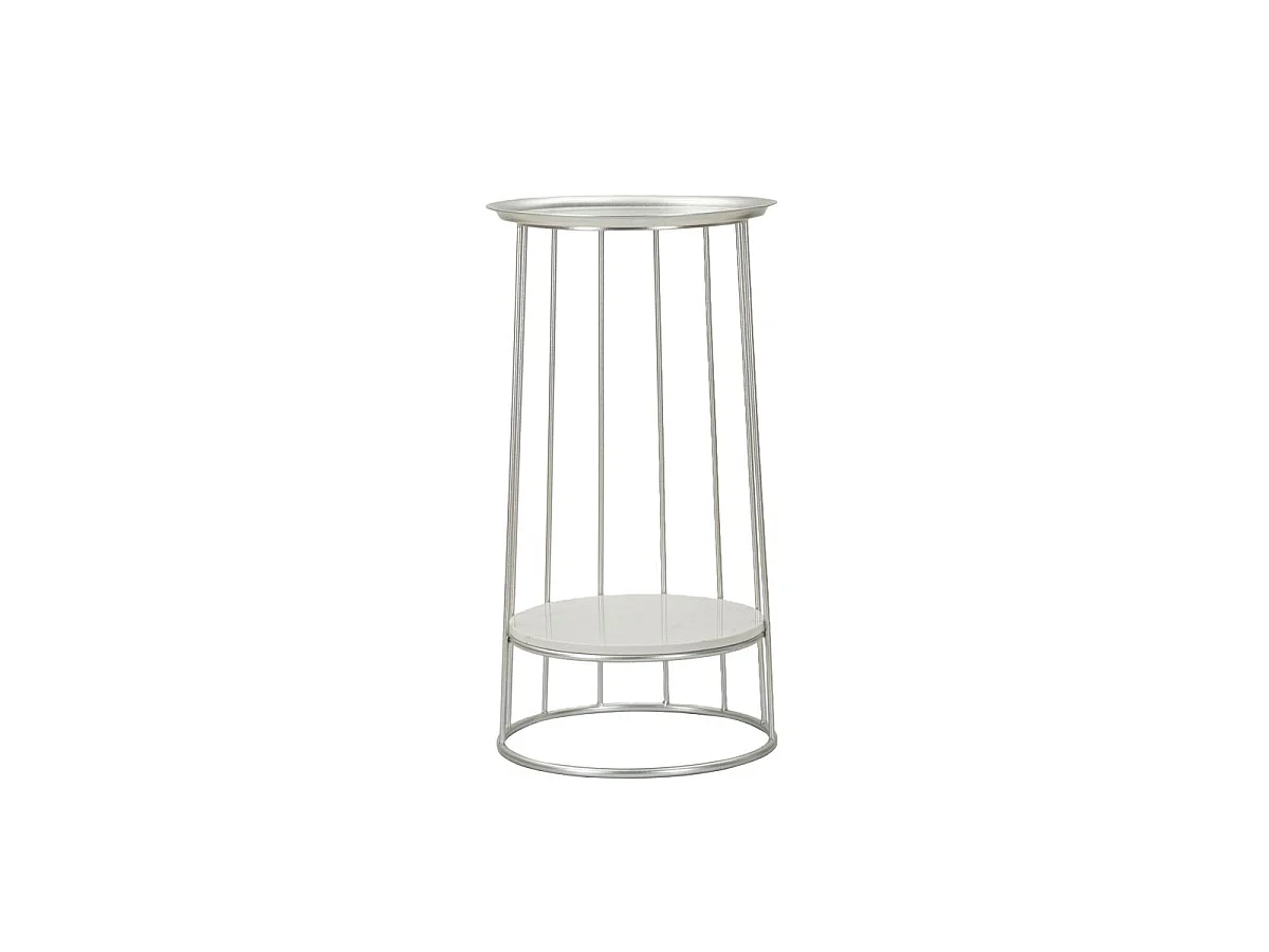 Table d'Appoint Avec Étagère en Marbre "Tower" 76cm Argent
