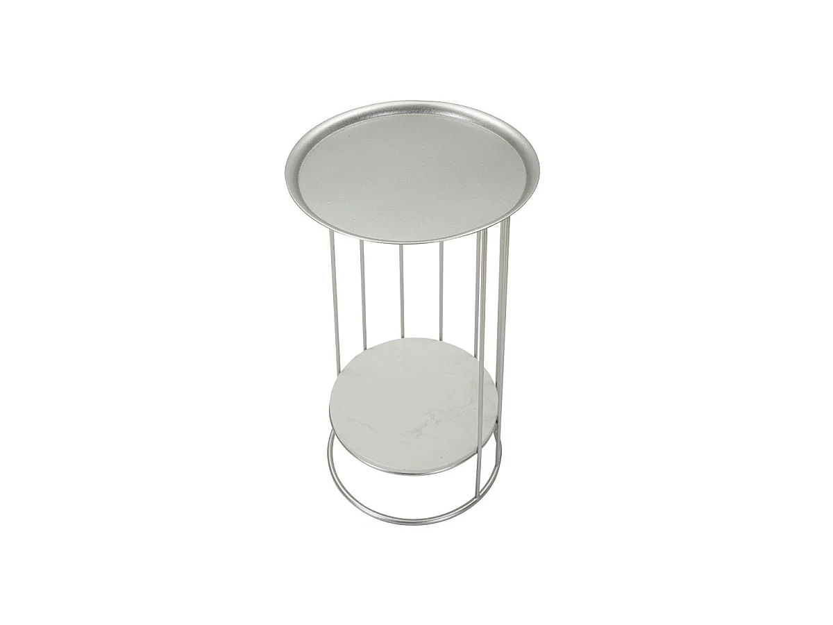 Table d'Appoint Avec Étagère en Marbre "Tower" 76cm Argent