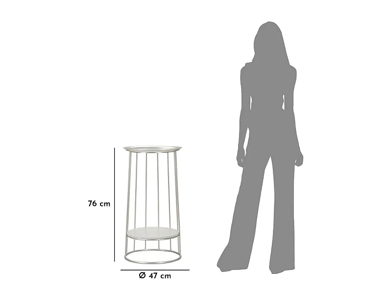 Table d'Appoint Avec Étagère en Marbre "Tower" 76cm Argent