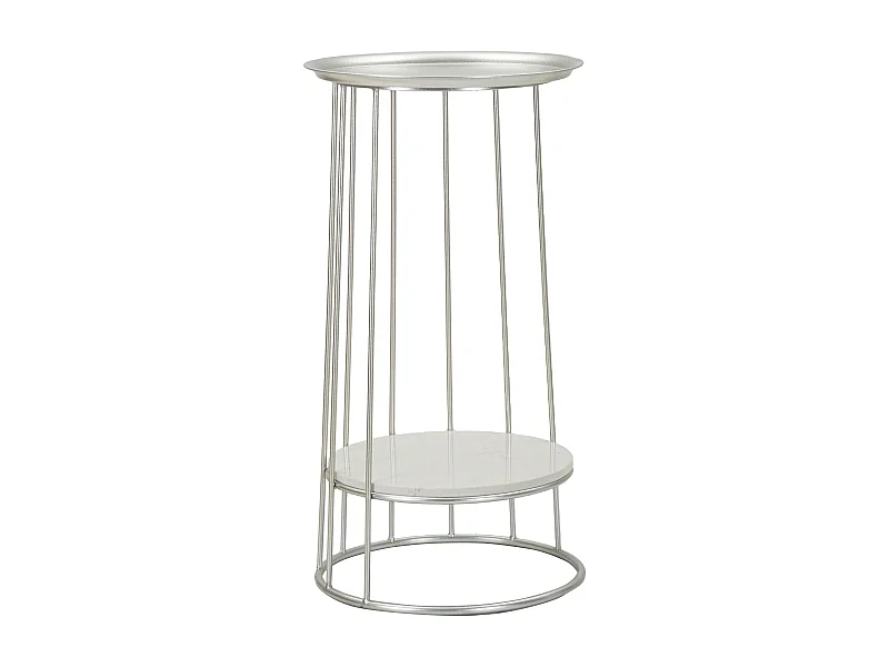 Table d'Appoint Avec Étagère en Marbre "Tower" 76cm Argent