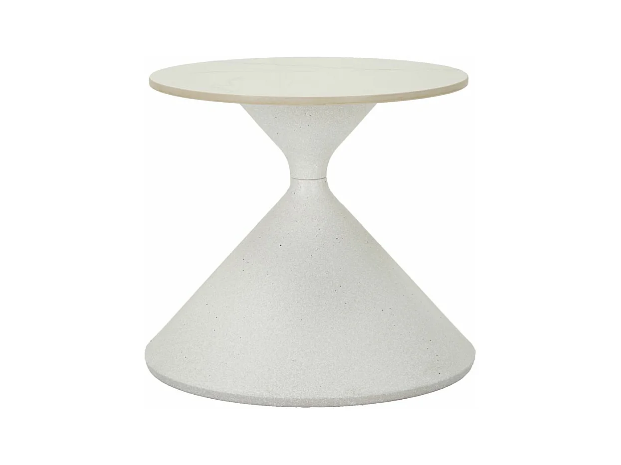 Table Basse WHITE - Design Élégant avec Plateau en Céramique Marbré et Base en Fer - Dimensions Ø 42 cm x Hauteur 40 cm - Matériaux Fer et Céramique