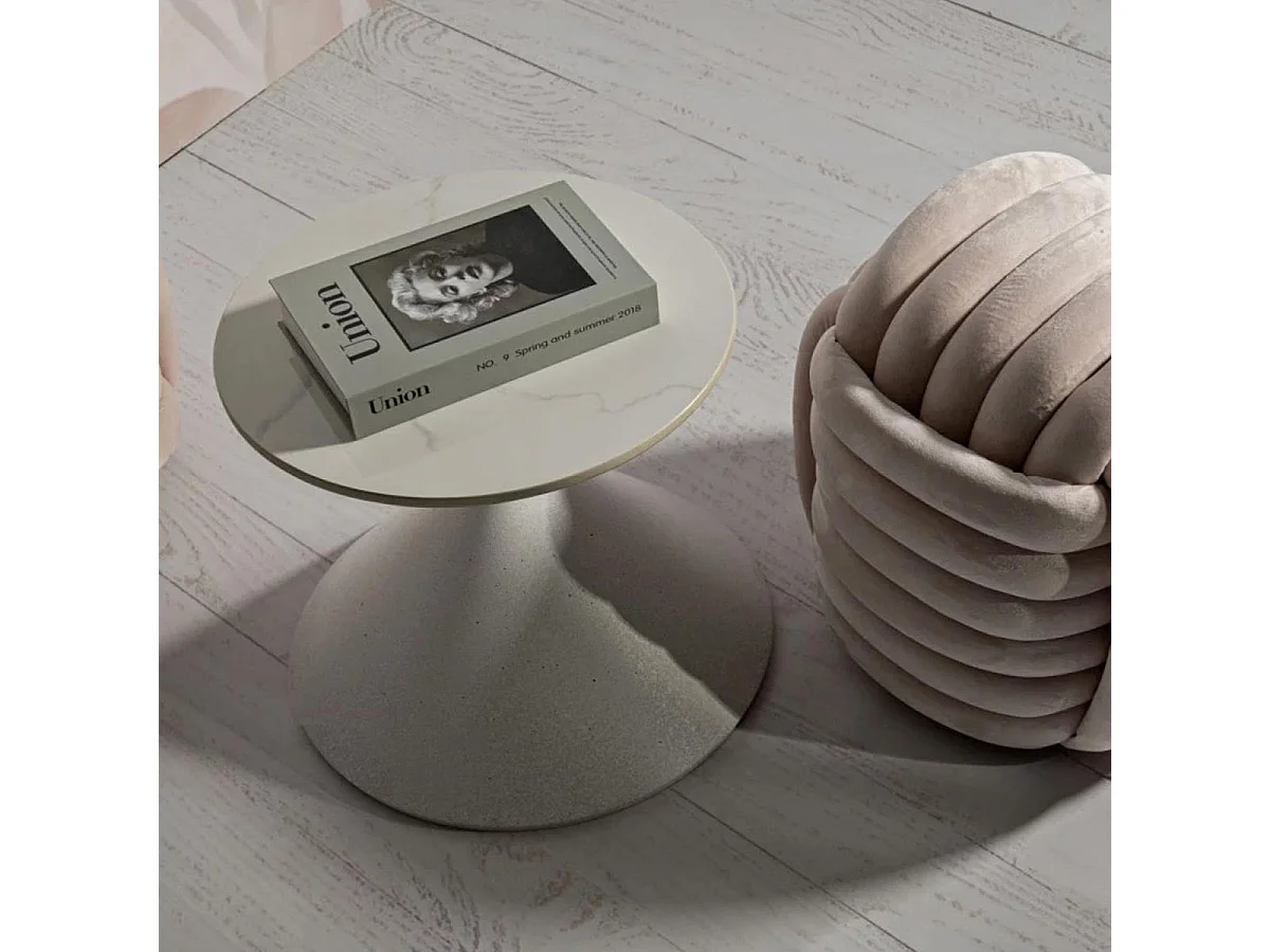 Table d'Appoint Effet Marbre "Alba" 45cm Blanc