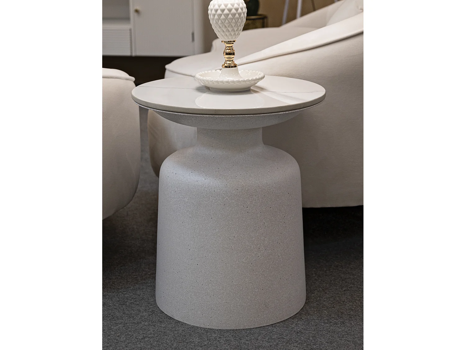 Table d'Appoint Effet Marbre "Aria" 47cm Blanc