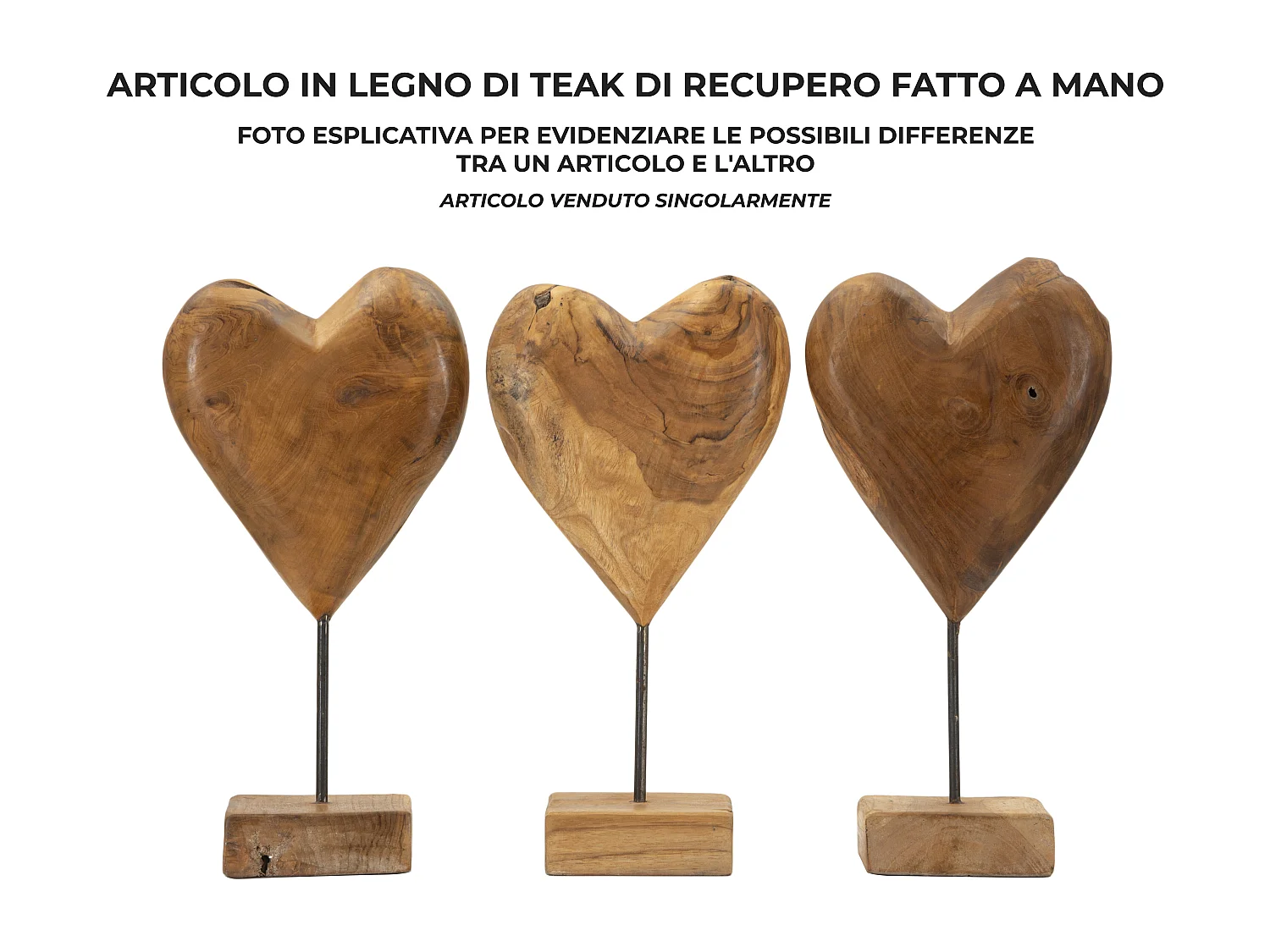 Objet Déco en Teck "Cœur" 37cm Naturel