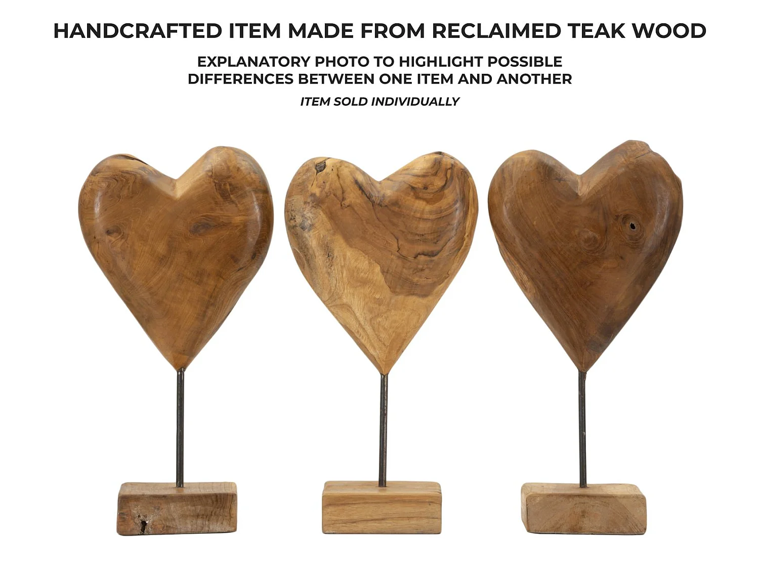Objet Déco en Teck "Cœur" 37cm Naturel