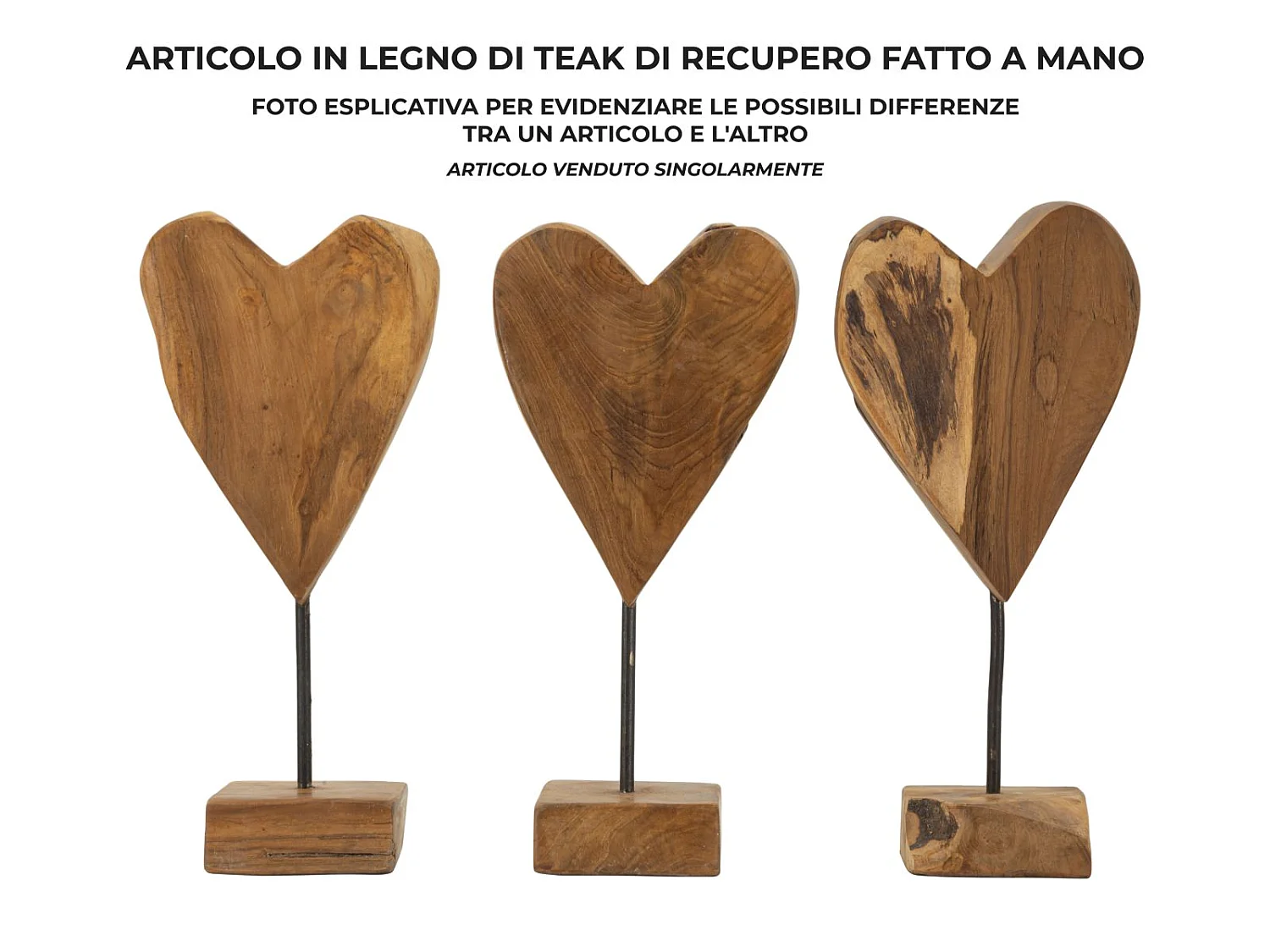 Objet Déco en Teck "Cœur" 35cm Naturel