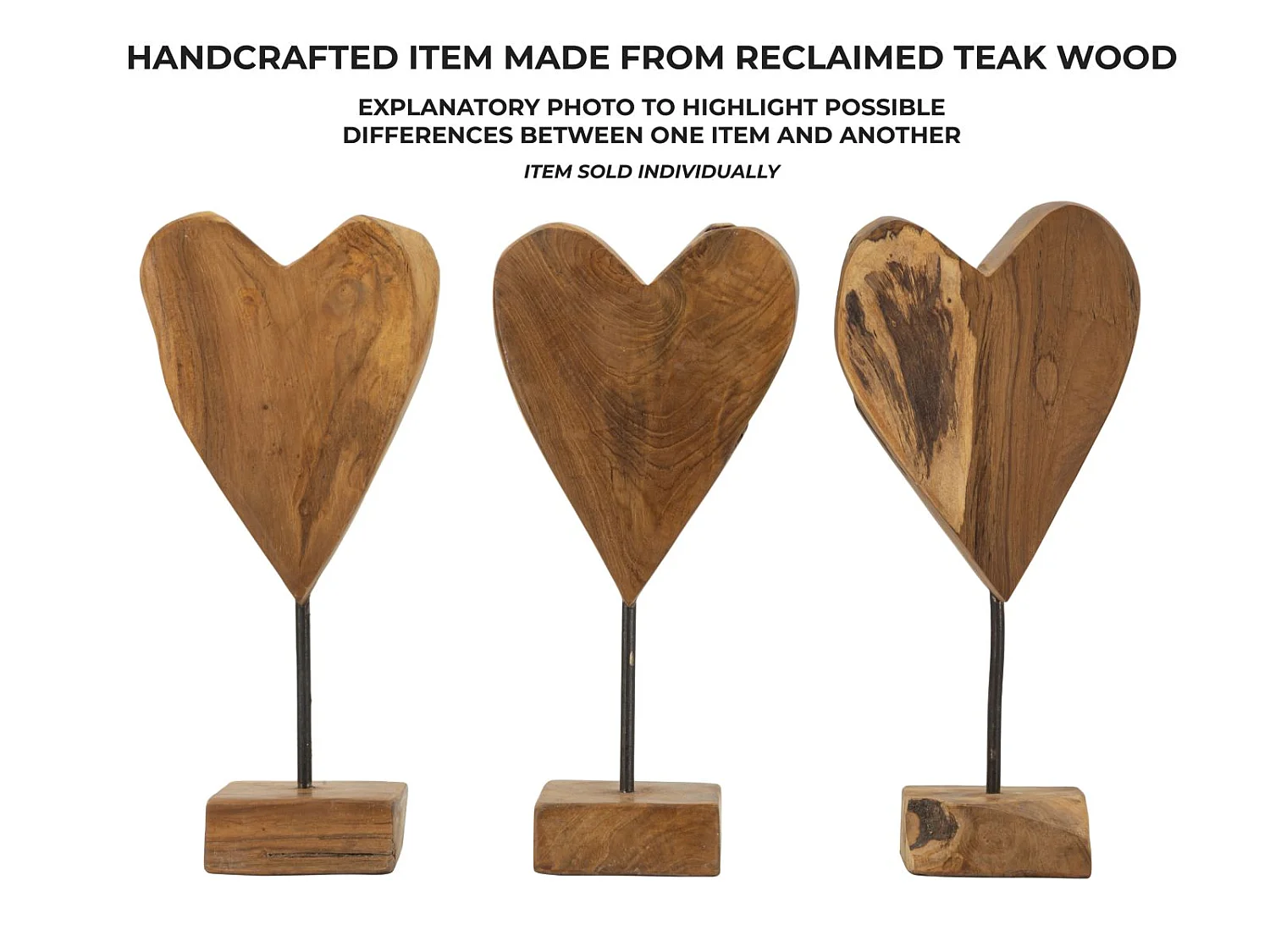 Objet Déco en Teck "Cœur" 35cm Naturel