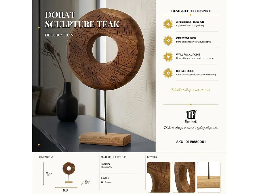 Objet Déco Rond en Teck "Dorat" 58cm Naturel