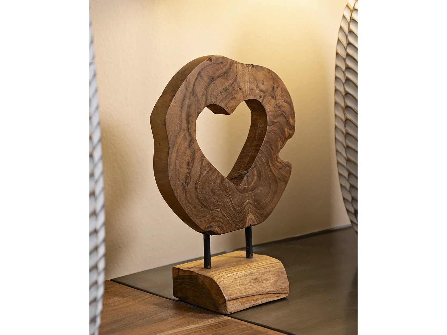 Objet Déco Cœur en Teck "Hasi" 28cm Naturel