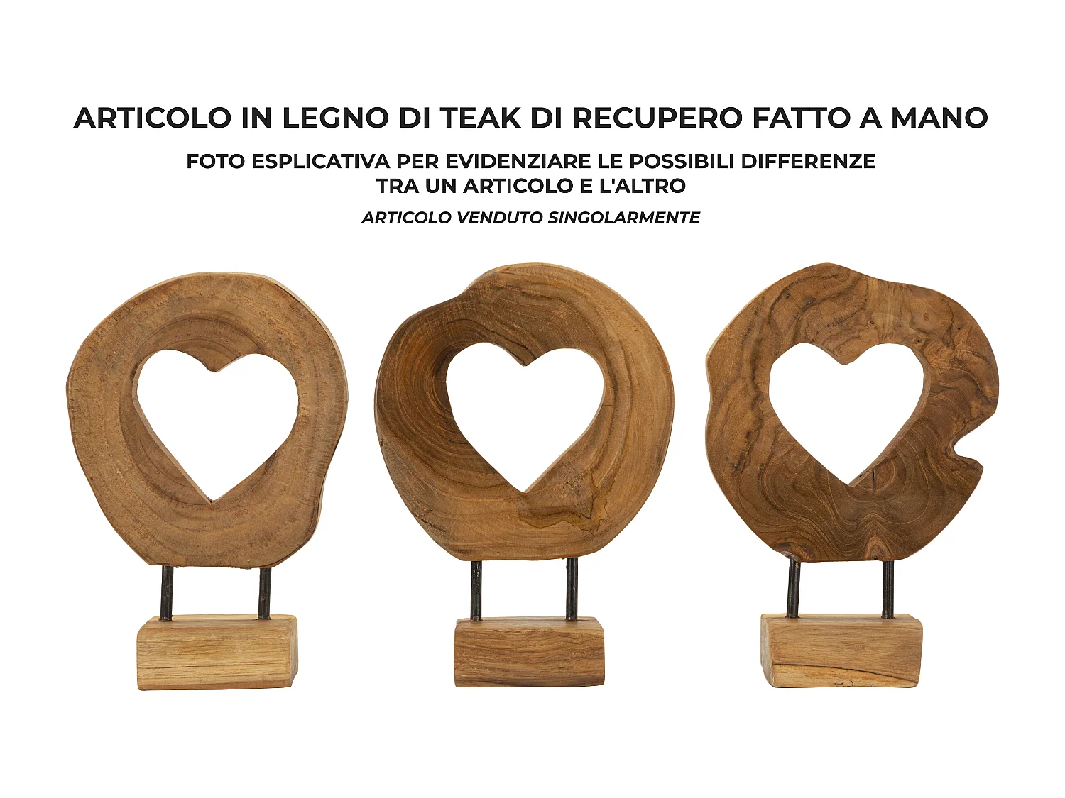 Objet Déco Cœur en Teck "Hasi" 28cm Naturel