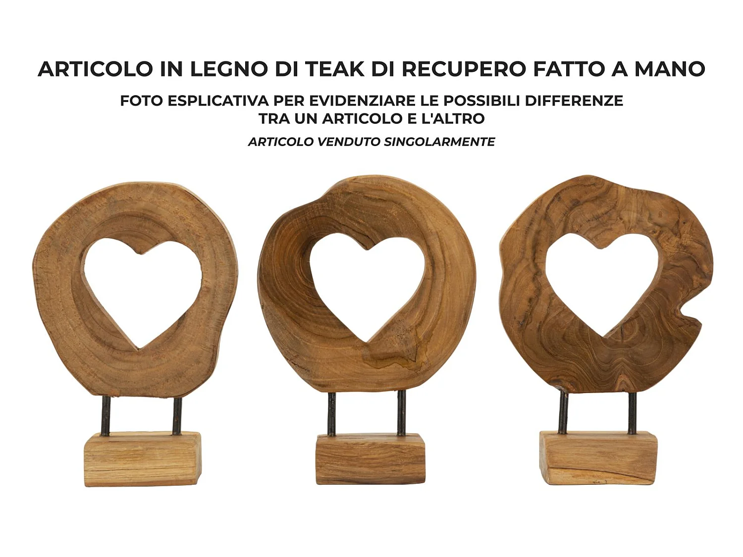Objet Déco Cœur en Teck "Hasi" 28cm Naturel