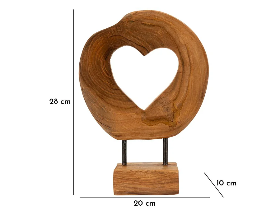 Objet Déco Cœur en Teck "Hasi" 28cm Naturel