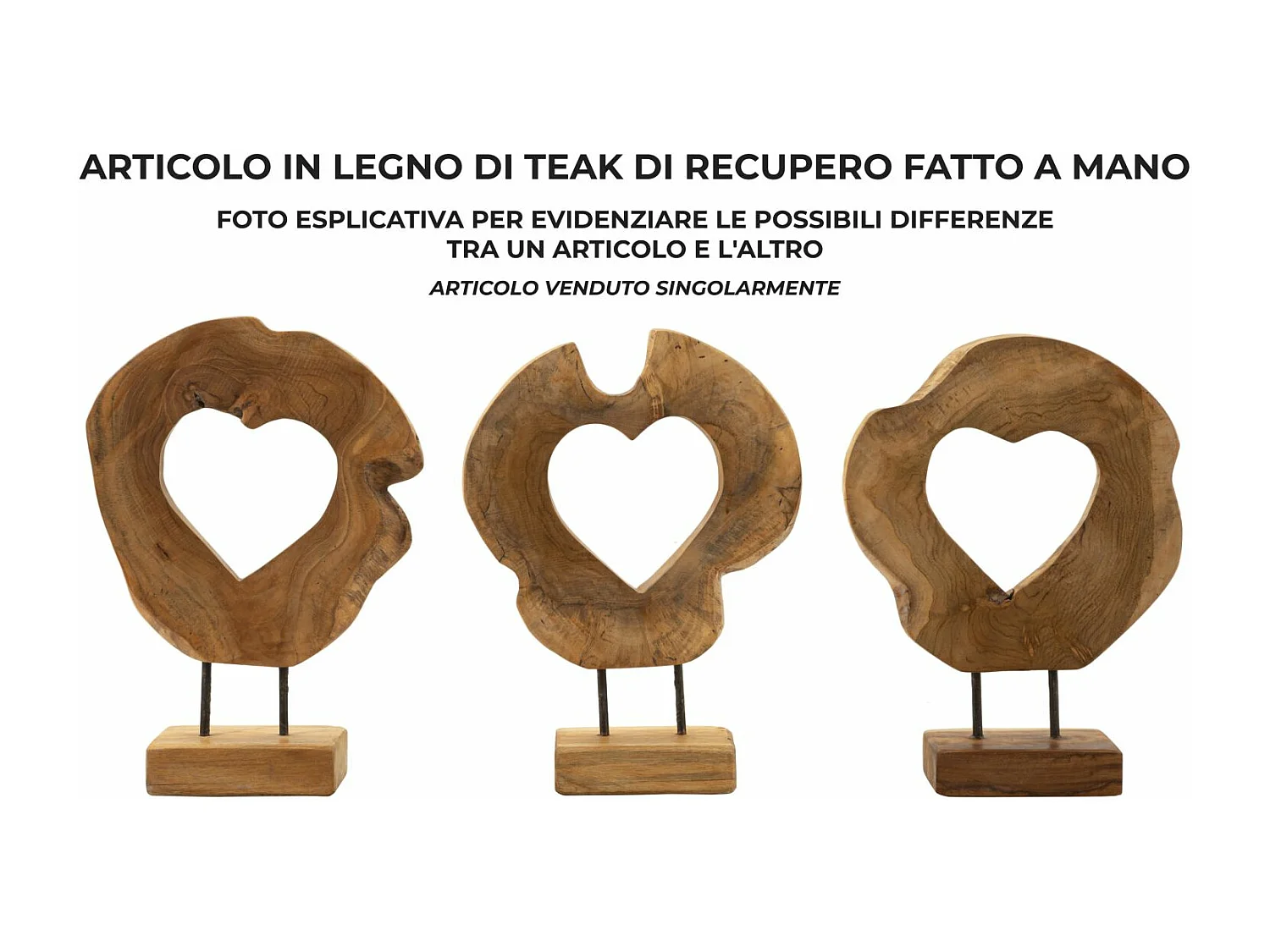 Objet Déco Cœur en Teck "Hasi" 38cm Naturel