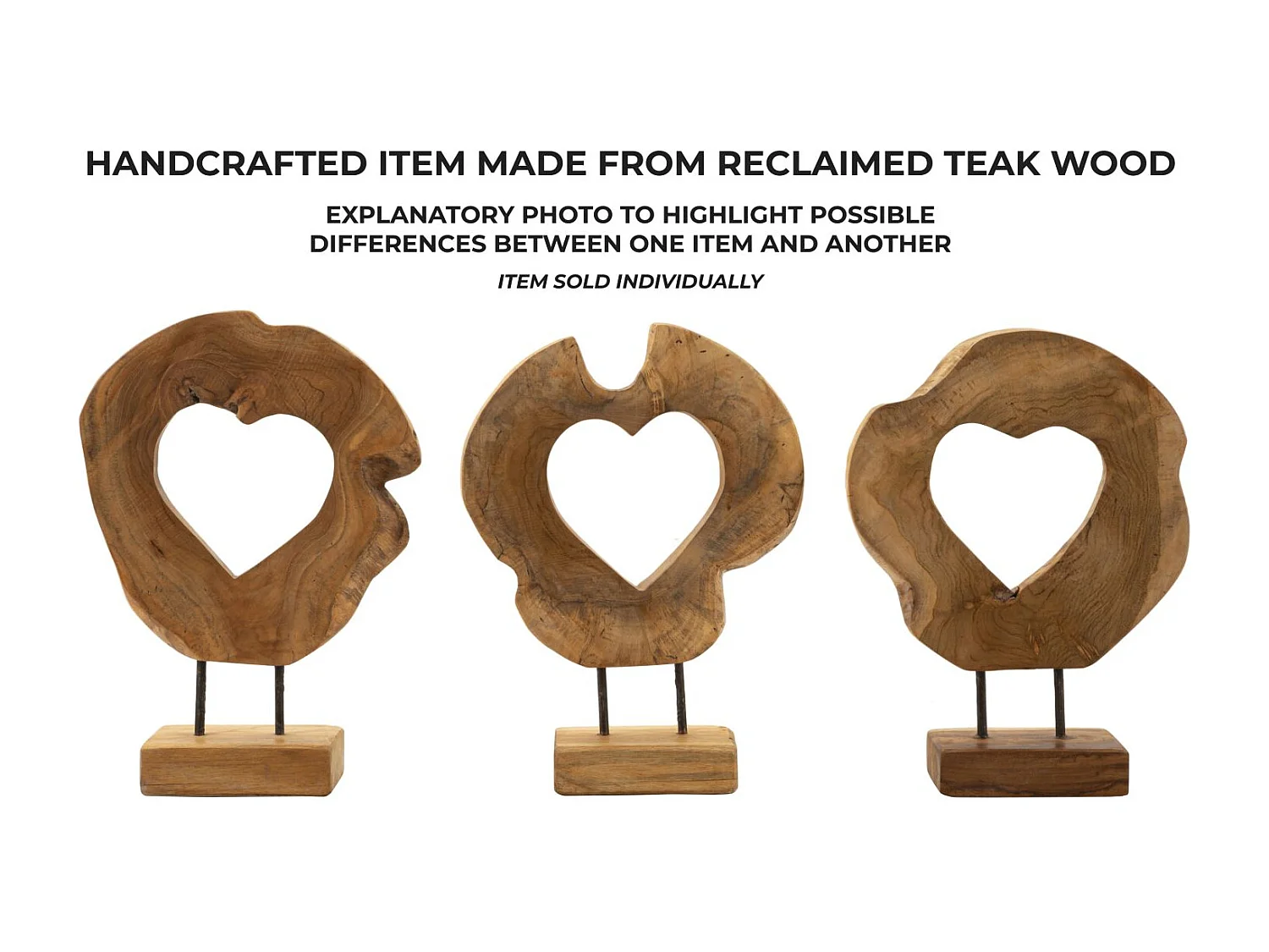 Objet Déco Cœur en Teck "Hasi" 38cm Naturel