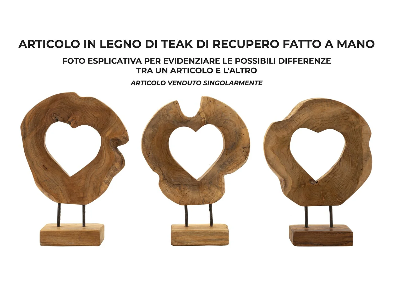 Objet Déco Cœur en Teck "Hasi" 38cm Naturel