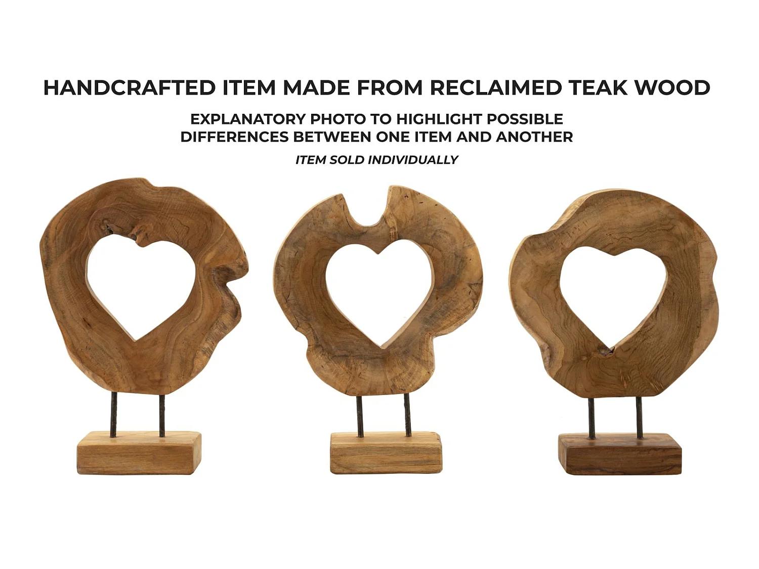 Objet Déco Cœur en Teck "Hasi" 38cm Naturel