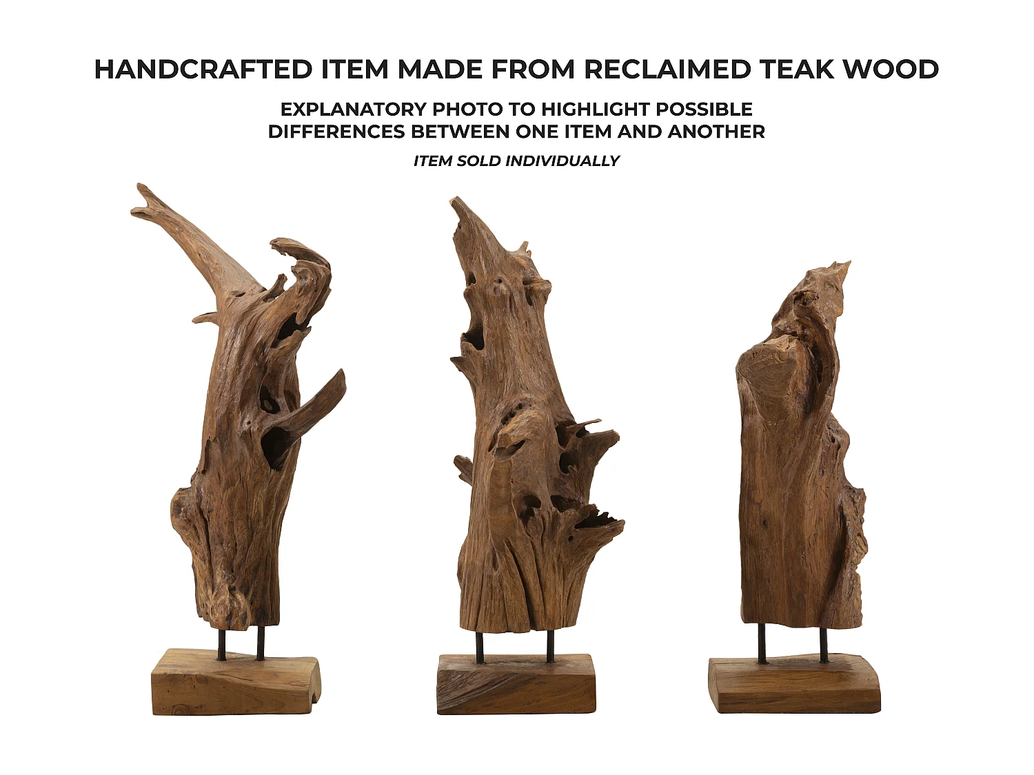 Objet Déco Tronc d'Arbre en Teck "Akars" 64cm Naturel