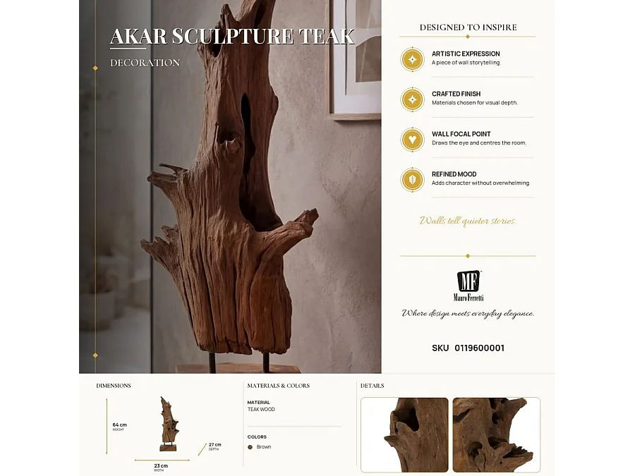 Scultura in legno marrone cm 23x27x64