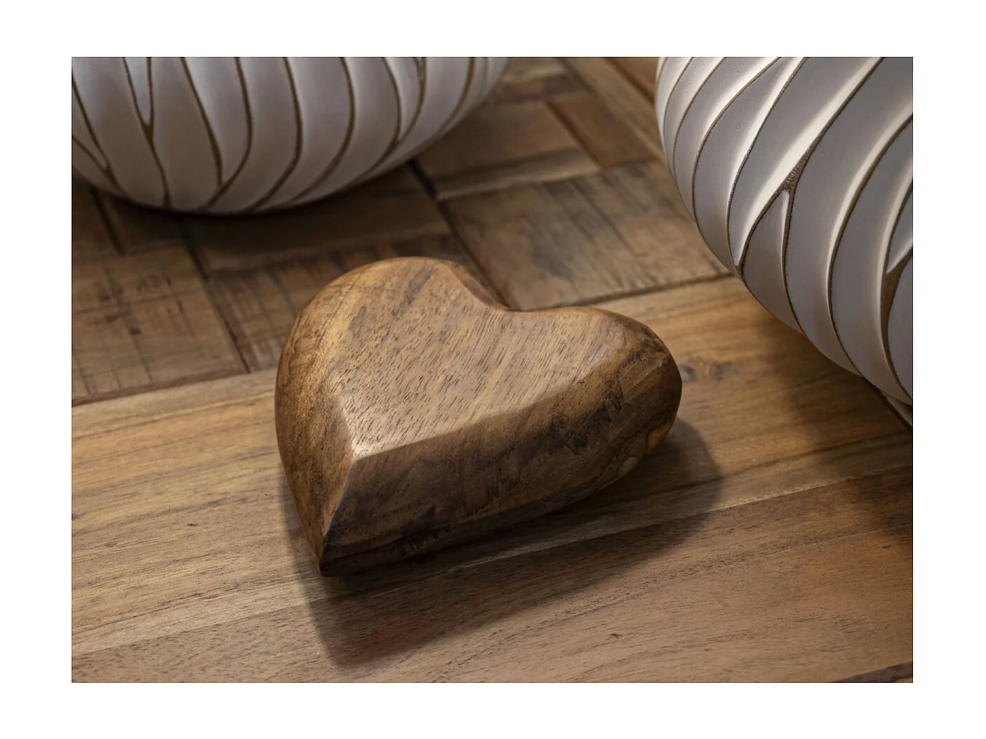 Cœur Déco en Teck "Haki" 16cm Naturel