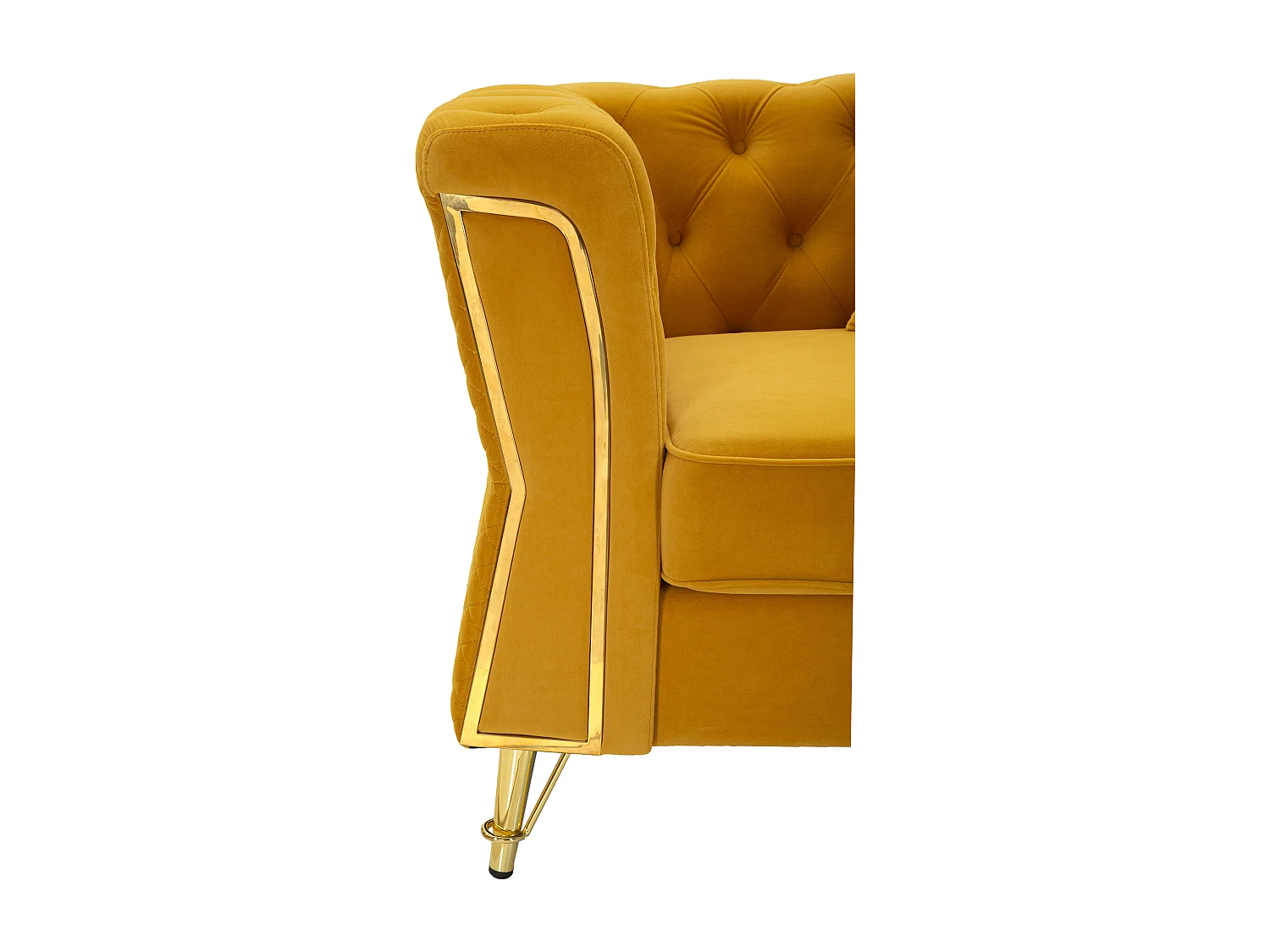 Fauteuil en Velours Capitonné "Emy" 104cm Moutarde