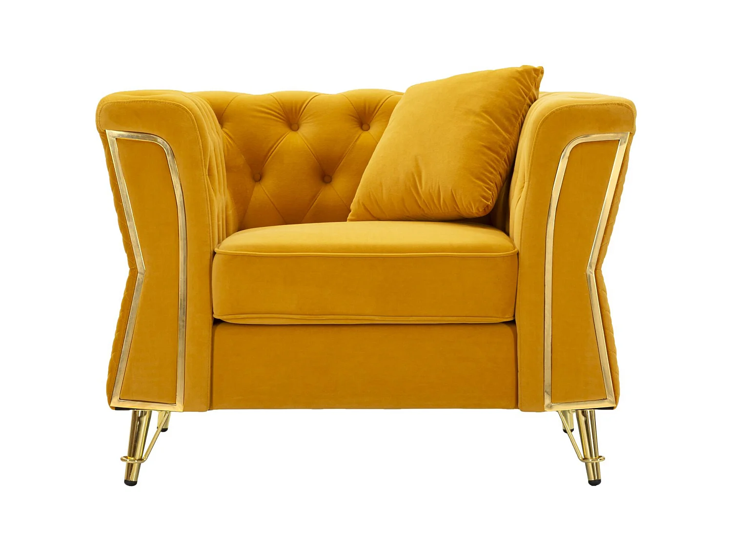 Poltrona in metallo e velluto senape con cuscino cm 104x83x76