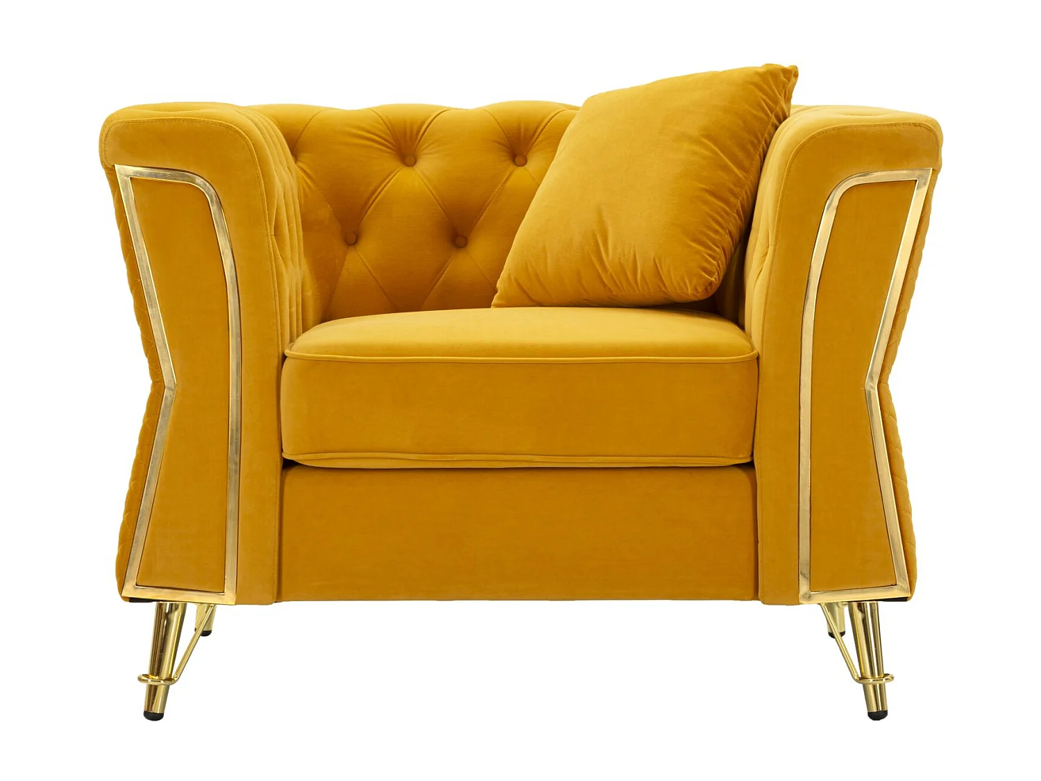 Fauteuil en Velours Capitonné "Emy" 104cm Moutarde