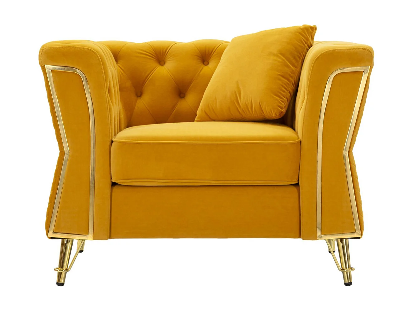 Poltrona in metallo e velluto senape con cuscino cm 104x83x76