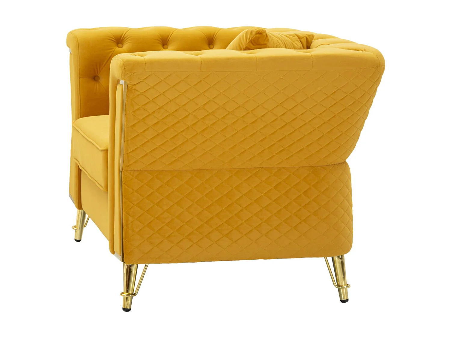 Poltrona in metallo e velluto senape con cuscino cm 104x83x76